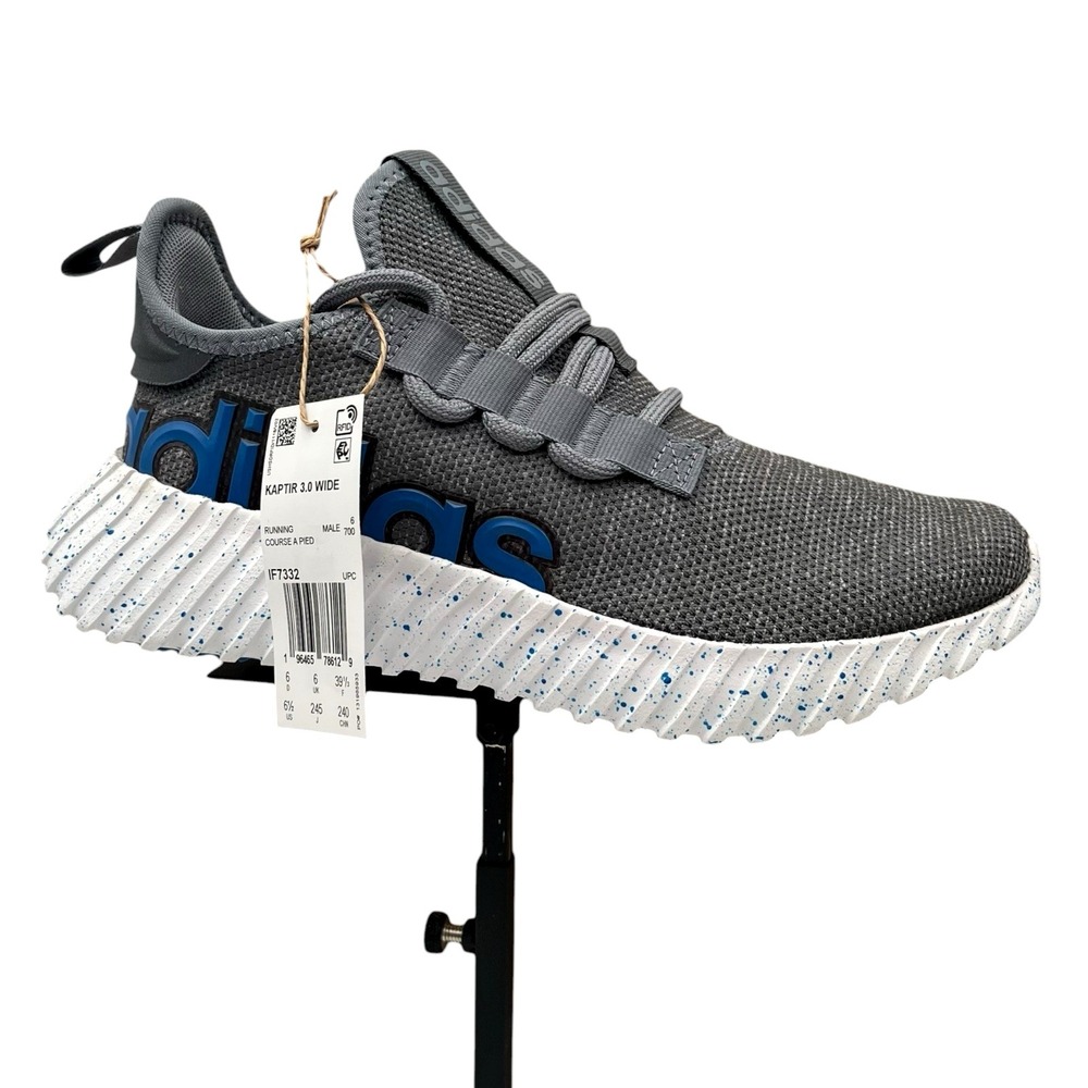 adidas Mens Kaptir 3.0 Running Shoes Size 6.5 WIDE Grey Blue Knit Upper Sneakers